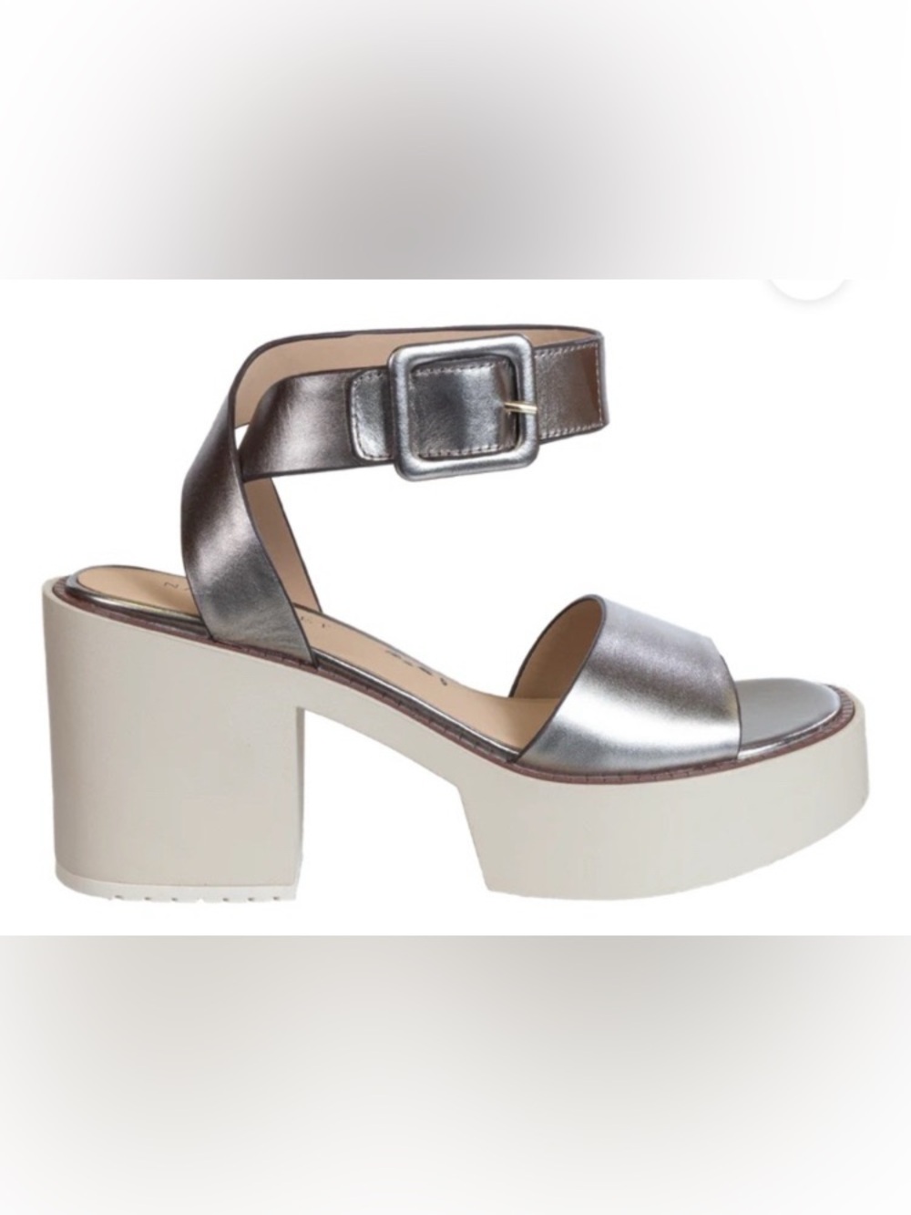 Naked Feet Metallic Silver/Bronze Platform Sandals w/ White Soles: Size 7.5